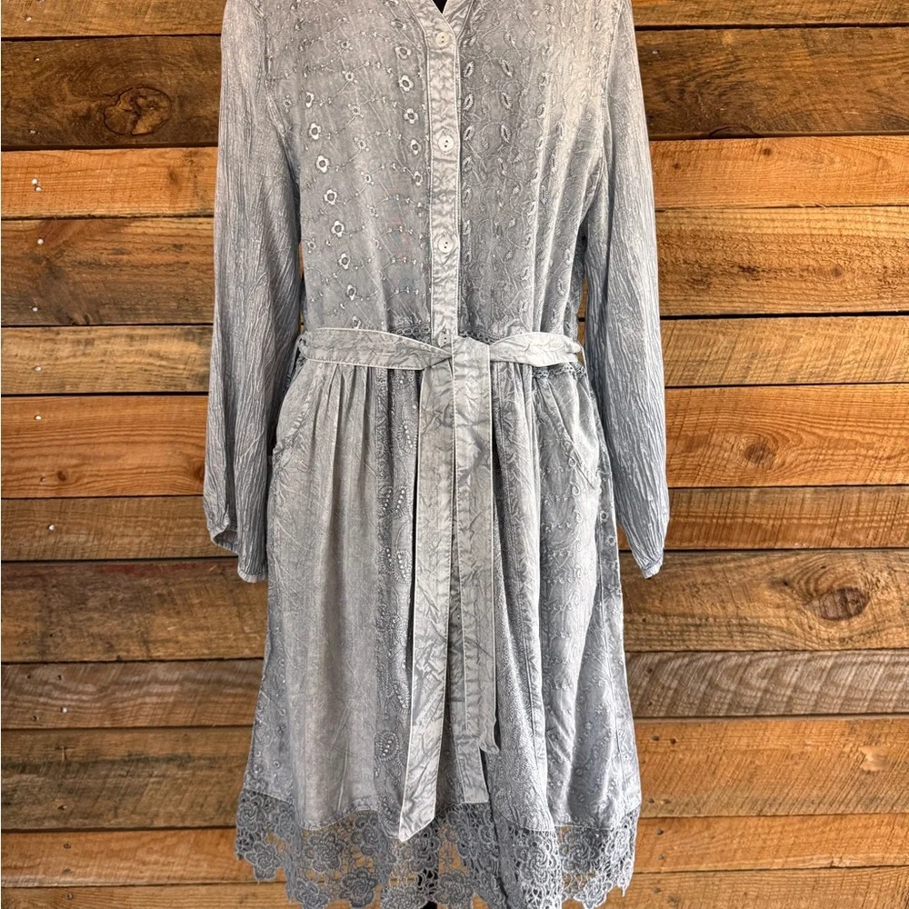 Young Threads Bohemian Baby Doll Button Down Dress in Light Gray Size L NWT - Picture 8 of 14